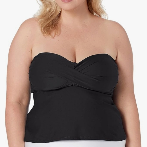 Catalina Black Strapless Twist Front Bandeau Tankini Top, Size XL ~ EUC - Picture 1 of 8